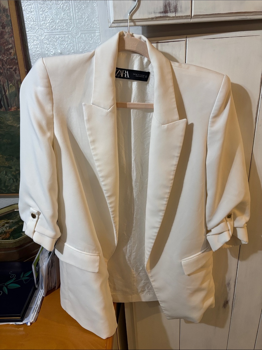 Zara Cream Open-Front Blazer Jacket